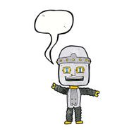 cartoon waving robot with speech bubble N24