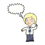 cartoon school boy answering question with speech bubble N51