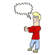 cartoon grinning man wearing glasses with speech bubble N11