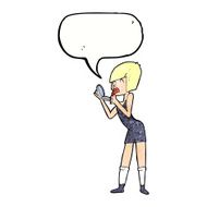 cartoon woman applying lipstick with speech bubble N10