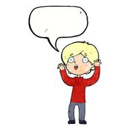 cartoon frightened man with speech bubble N85