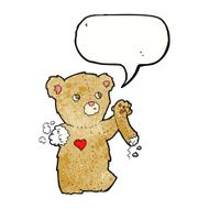 cartoon teddy bear with torn arm speech bubble N3