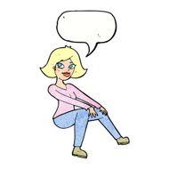 cartoon happywoman sitting with speech bubble N3