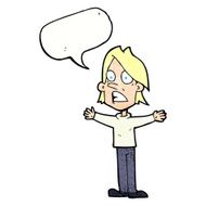 cartoon frightened man with speech bubble N86
