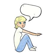 cartoon pretty girl sitting with speech bubble N11