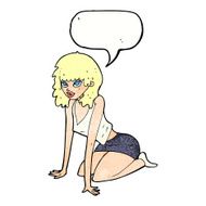 cartoon woman pulling sexy pose with speech bubble N2