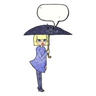 cartoon woman with umbrella speech bubble N11