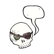 cartoon skull with eye patch speech bubble N11