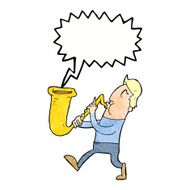 cartoon man blowing saxophone with speech bubble N6