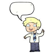 cartoon school boy with idea speech bubble N29