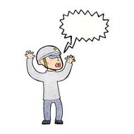 cartoon security man panicking with speech bubble N11