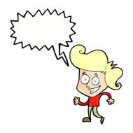 cartoon grinning man with speech bubble N95