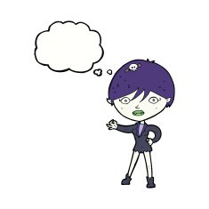 cartoon vampire girl with thought bubble N191