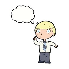 cartoon school boy with thought bubble N9