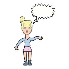 cartoon woman making dismissive gesture with thought bubble N18