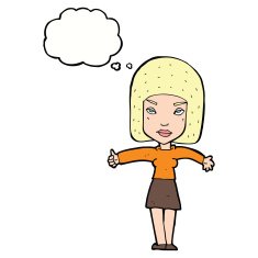 cartoon woman giving thumbs up symbol with thought bubble N58