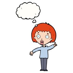 cartoon woman explaining her point with thought bubble N31