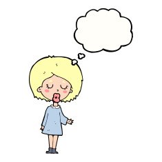 cartoon woman explaining her point with thought bubble N32