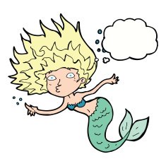 cartoon mermaid with thought bubble N58