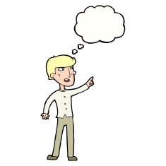 cartoon man pointing with thought bubble N168