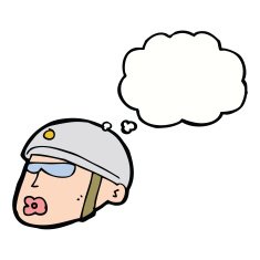 cartoon policeman head with thought bubble N9