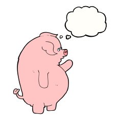 cartoon fat pig with thought bubble N4