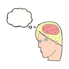 cartoon head with brain symbol thought bubble N36