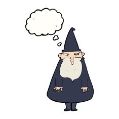 cartoon wizard with thought bubble N19