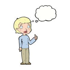 cartoon woman giving thumbs up symbol with thought bubble N59