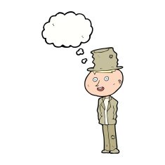 cartoon funny hobo man with thought bubble N7