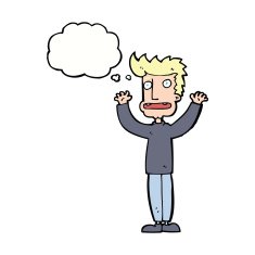 cartoon stressed man with thought bubble N59