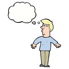 cartoon surprised man with thought bubble N119