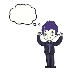 cartoon vampire boy with thought bubble N9