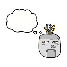 cartoon robot head with thought bubble N50
