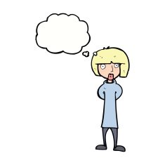 cartoon curious woman with thought bubble N45