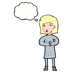 cartoon calm woman with thought bubble N8