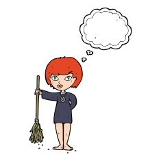 cartoon pretty witch girl with thought bubble N8