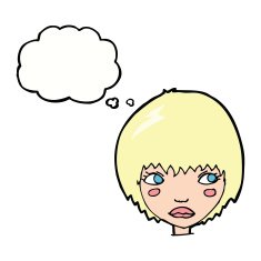cartoon unhappy girl with thought bubble N18