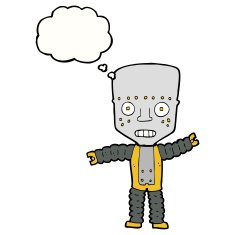 cartoon robot with thought bubble N148