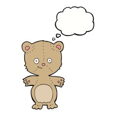 cartoon happy teddy bear with thought bubble