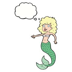 cartoon mermaid with thought bubble N59