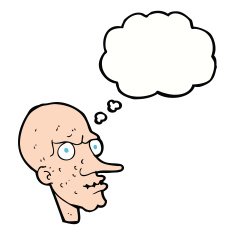 cartoon evil old man with thought bubble N17