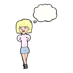 cartoon happy woman with thought bubble N224