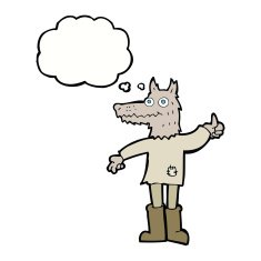cartoon wolf man with thought bubble N38