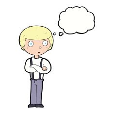 cartoon staring boy with thought bubble N20
