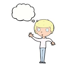 cartoon staring boy with thought bubble N21