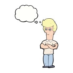 cartoon man with folded arms thought bubble N25