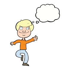 cartoon dancing man with thought bubble N16