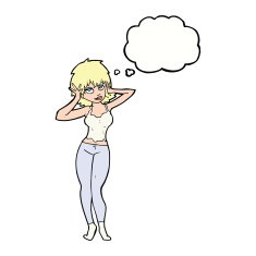 cartoon pretty woman with thought bubble N237