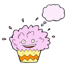 cartoon exploding cupcake with thought bubble